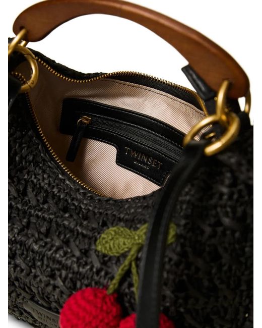 Twinset Shopper Met Ruches En Kersendetail in het Black