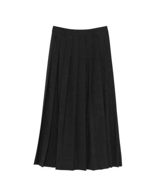 IVORY PARIS Black Pleated Midi Skirt