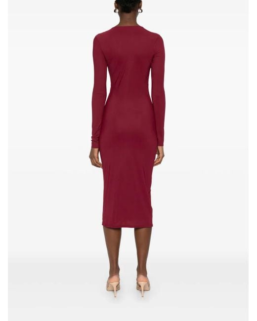 Amazuìn Red Drapiertes Kleid Mit Langen Ärmeln