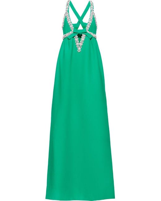 Miu Miu Green Long Embellished Cady Dress
