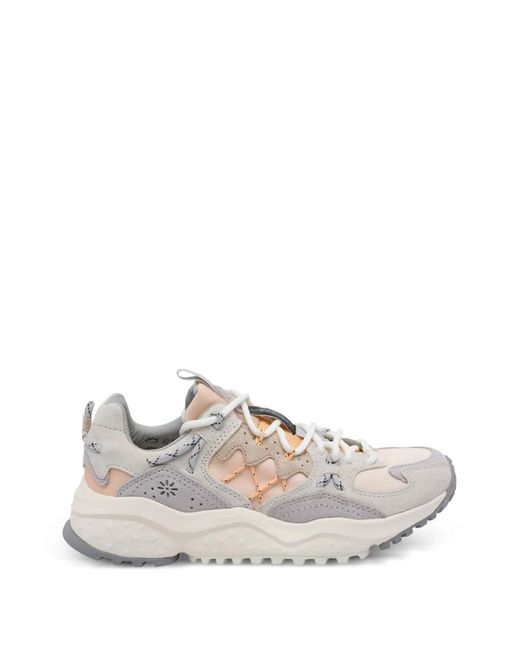 Flower Mountain White Yamabushi Round-Toe Sneakers