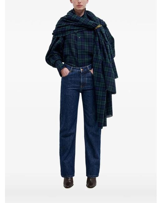 DARKPARK Blue Georgia Detachable-Scarf Check Shirt