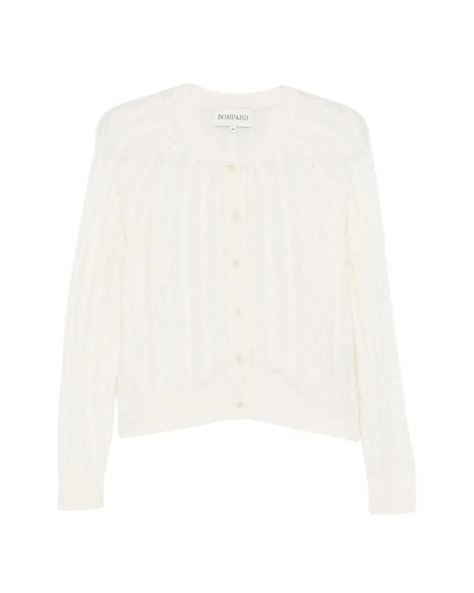 Bompard White Cable-Knit Button Cardigan