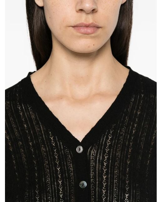 AYA MUSE Black Unae Pointelle-Knit Cardigan