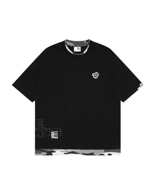 Aape By A Bathing Ape Black Camouflage-Detail Cotton T-Shirt for men