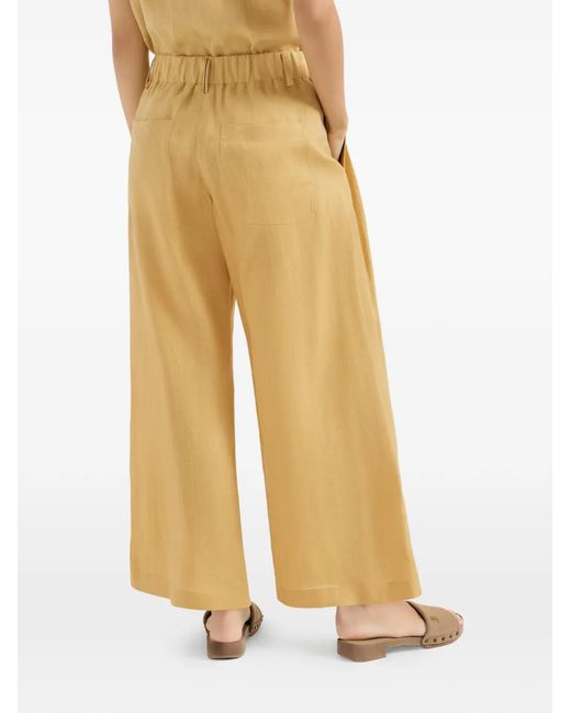 Brunello Cucinelli Natural Linen Trousers With Drawstring And Monili
