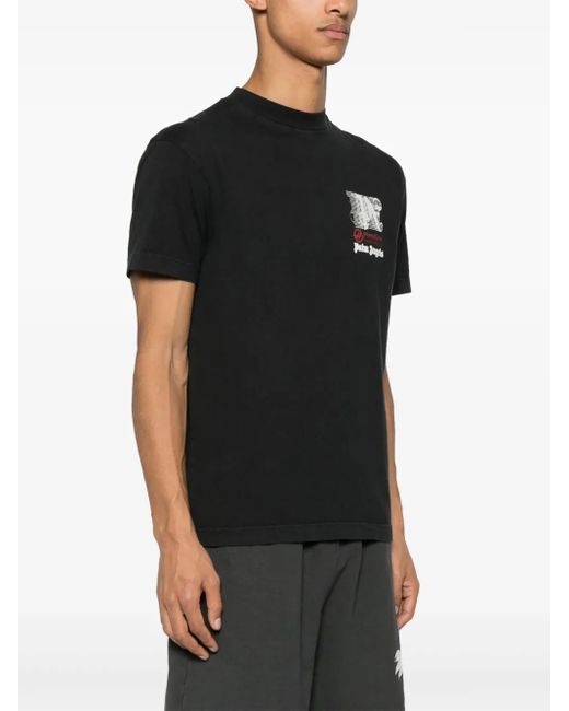 Palm Angels Black X Haas Racing-Print Cotton T-Shirt for men