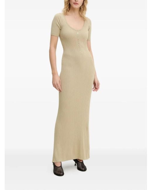 Herskind Natural Geripptes Maxikleid mit Knopfleiste