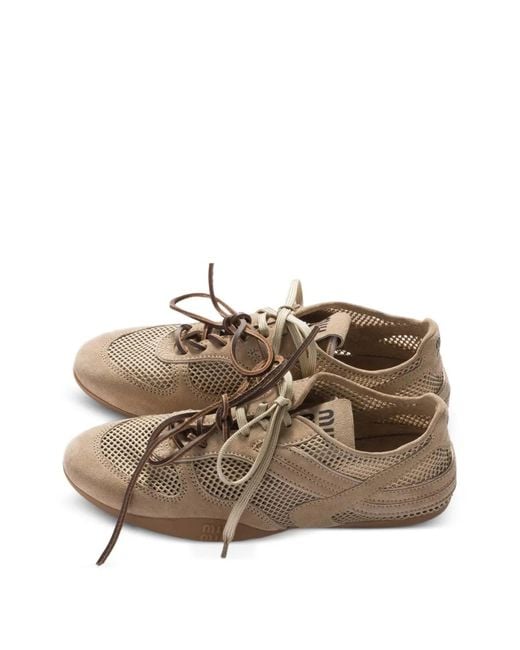Miu Miu Natural Gymnasium Mesh And Suede Sneakers