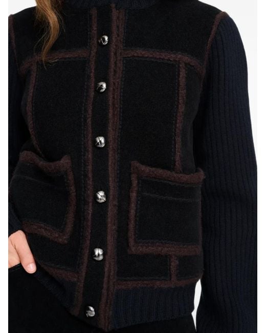 Barrie Black Panelled Rib-Knit Cardigan
