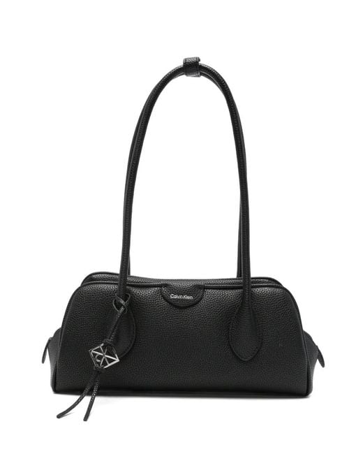 Calvin Klein Black Logo-Print Pebbled Tote Bag