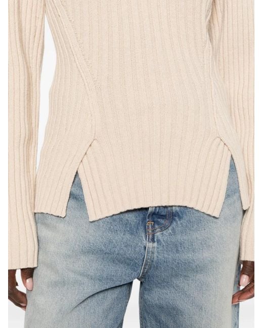 Victoria Beckham White Ribbed-Knit Slit-Hem Sweater