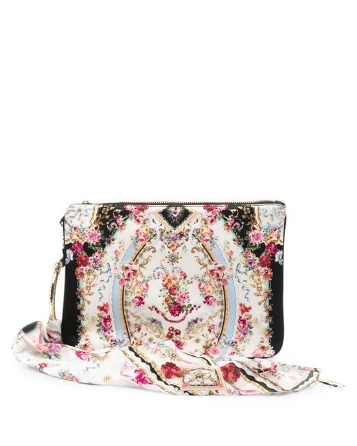 Camilla Pink Floral-Print Crystal-Embellished Clutch Bag