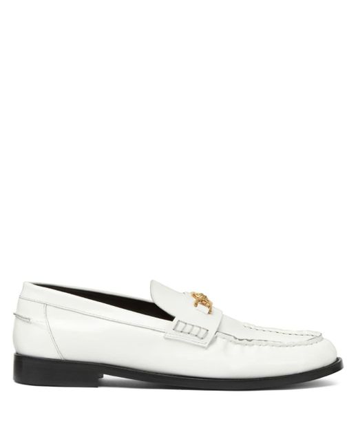 Versace White Medusa-plaque Leather Loafers for men