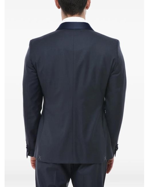 Corneliani Blue Satin-Lapel Three-Piece Suit for men