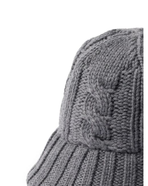 Prada Gray Cable-Knit Logo Bucket Hat