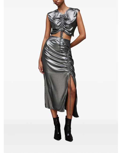 AllSaints Black Carla Side-Split Drawstring Skirt