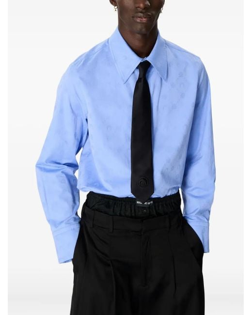 MARINE SERRE Blue Moonogram-Jacquard Poplin Shirt for men