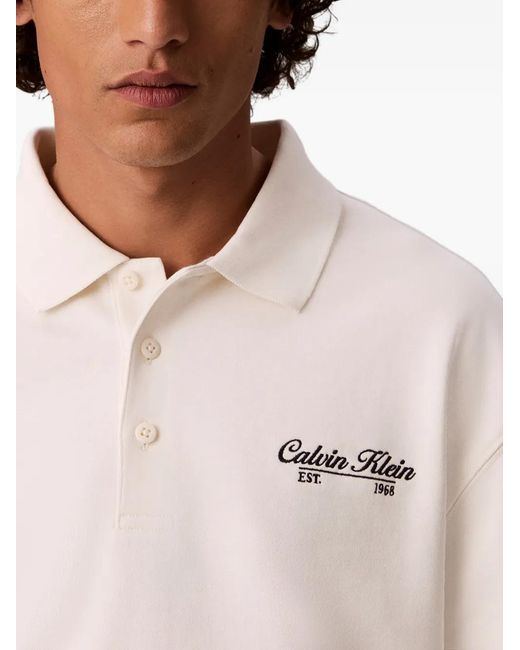 Calvin Klein White Logo-Embroidered Polo Sweater for men