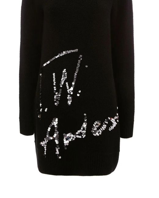 J.W. Anderson Black Sequins-Logo Knitted Minidress
