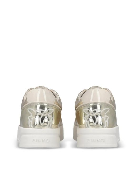 Pinko Metallic Logo Lace-Up Sneakers
