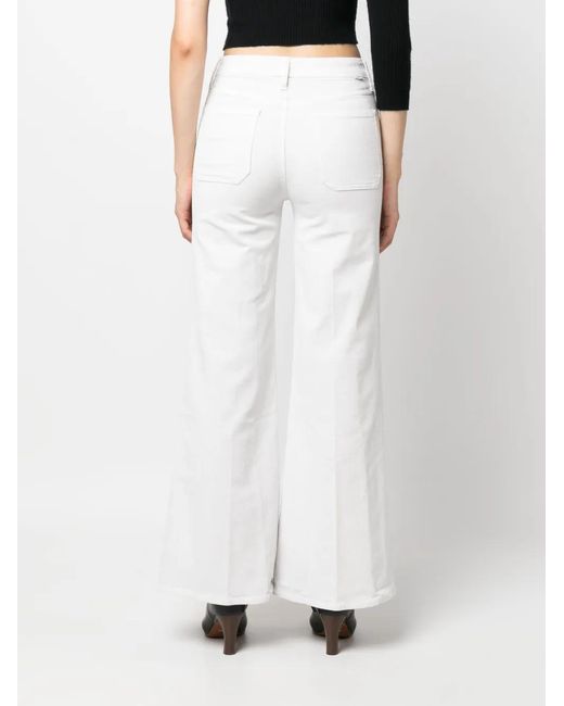 Mother White Flared Cotton Trousers