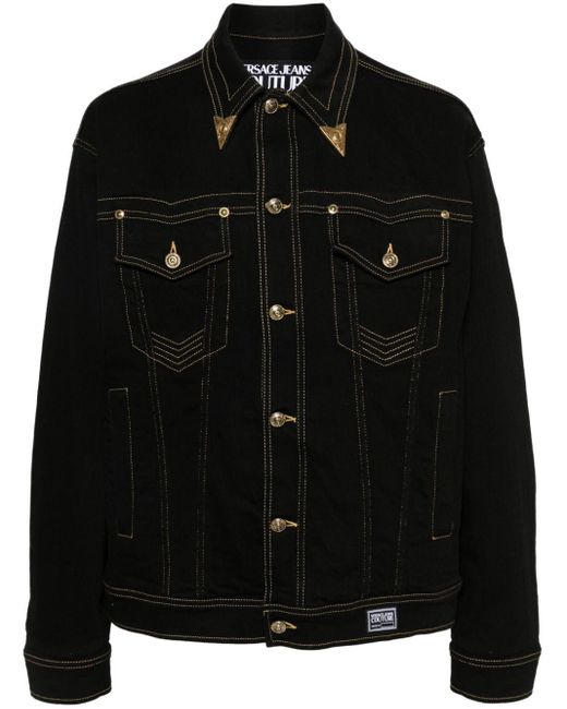 Versace Jeansjacke mit V-Emblem in Black für Herren