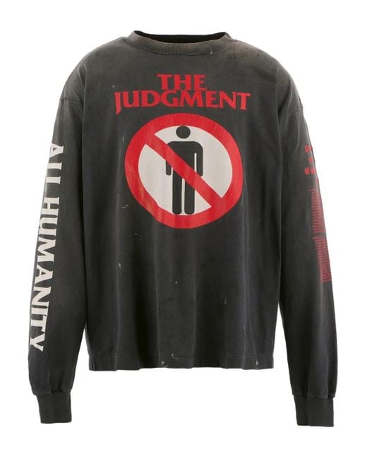 SAINT Mxxxxxx Gray Graphic-Print Long-Sleeve T-Shirt for men