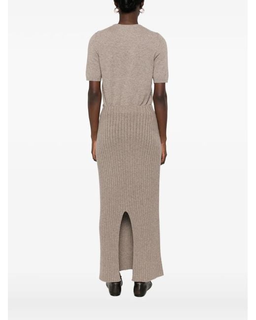 Bompard Brown Ribbed Cashmere Maxi Skirt