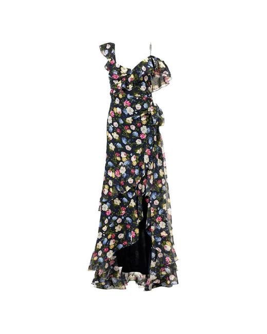 Carolina Herrera White Floral-Print Ruffled Silk Asymmetric Dress