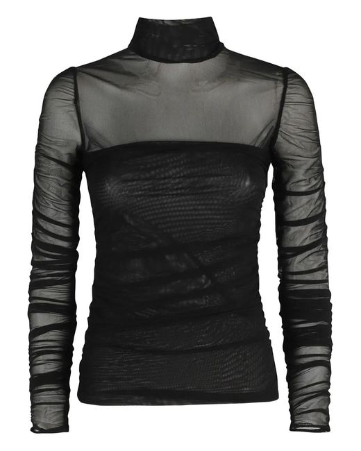 FEDERICA TOSI Black Mock-Neck Mesh T-Shirt