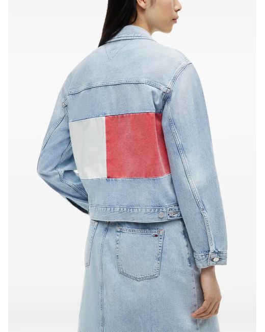 Tommy Hilfiger Blue Flag-Patch Faded Denim Jacket
