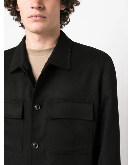 Lardini Black Button-Up Wool-Blend Shirt Jacket for men