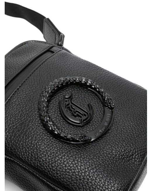 Just Cavalli Black Logo-plaque Pebbled Messenger Bag for men