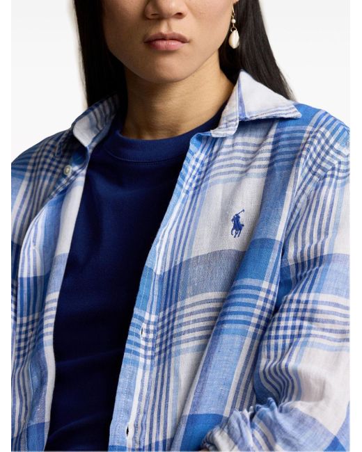 Polo Ralph Lauren Blue Kariertes Leinenhemd
