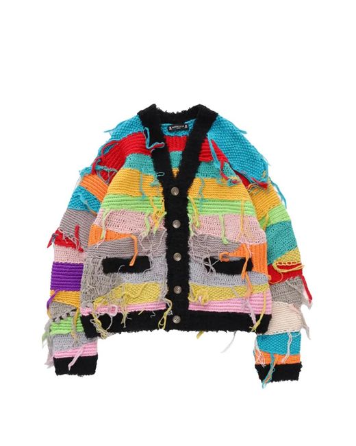 Mastermind Japan Gray Patchwork Distressed Cardigan for men