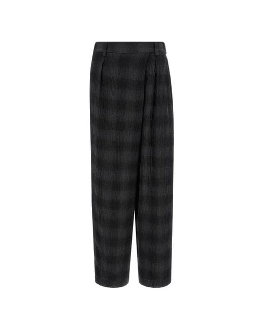 Tela Black Asymmetrical Check-Pattern Trousers