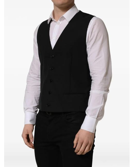 Dolce & Gabbana Black Single-Breasted Wool Waistcoat for men