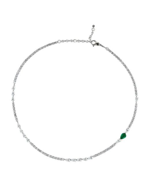 Jewels Aficionado Natural 18K Tennis Diamond And Emerald Necklace