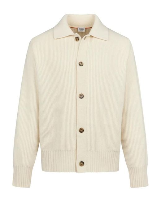 Tod's White Ribbed-Knit Cardigan for men