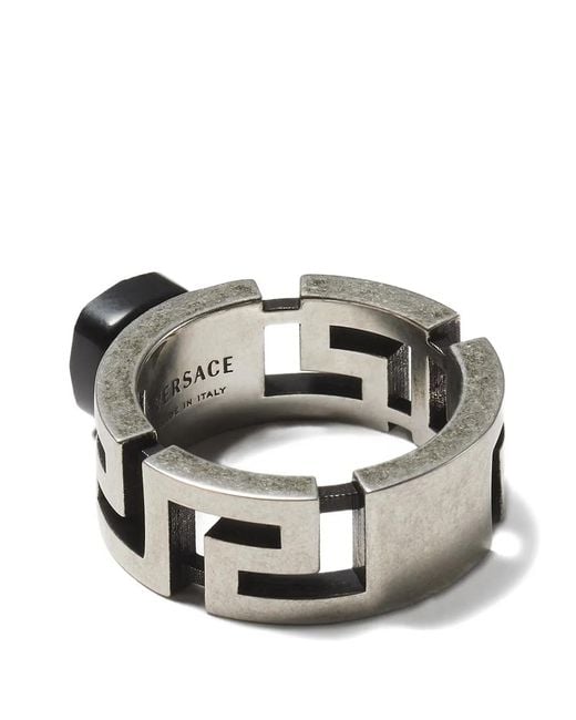 Versace Gray Greca Ring