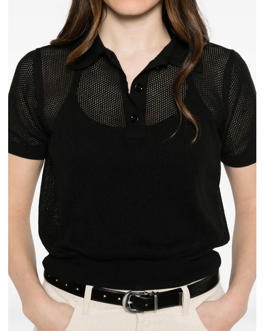 Tagliatore Black Fabrizia Mesh-Knit Polo Top