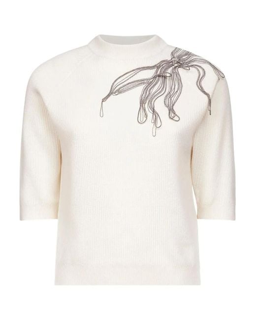 Brunello Cucinelli White Chain-Embellished Top