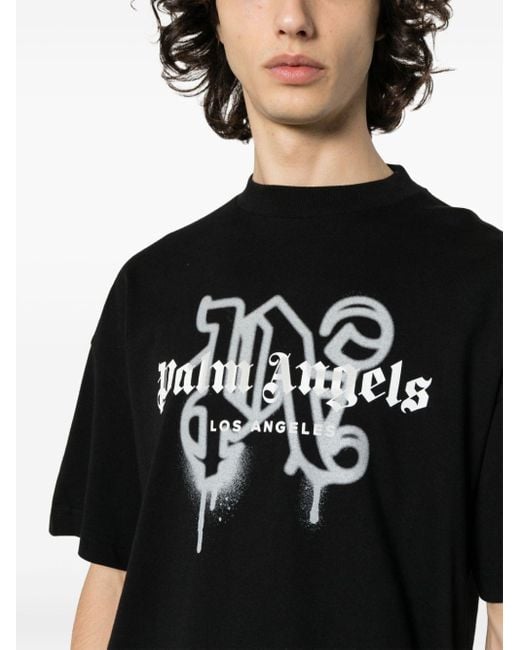 メンズ Palm Angels Los Angeles モノグラム Tシャツ Black