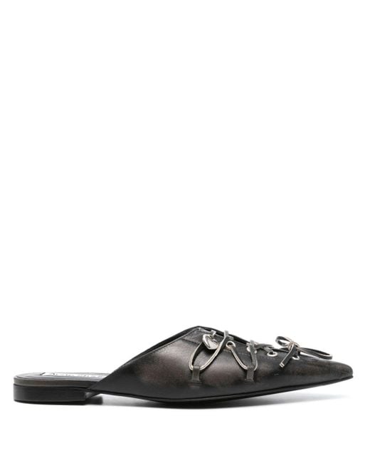 Acne Black Lace-up Leather Mules