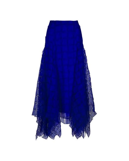 Akris Blue Geometric-Pattern Asymmetric Maxi Skirt