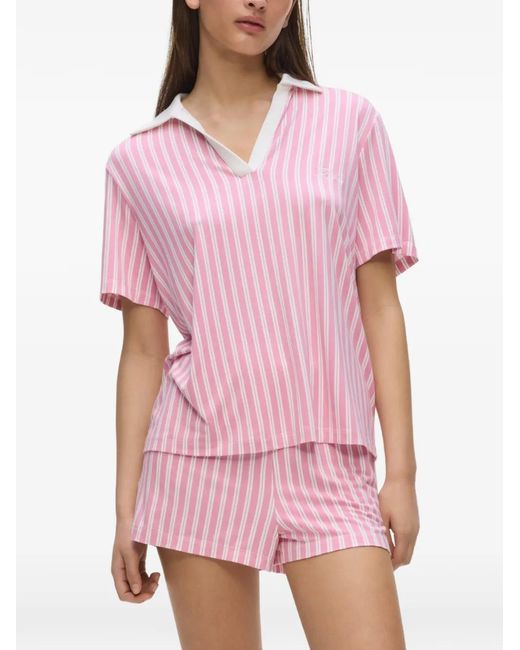 Karl Lagerfeld Pink Signature Stripe-Print Pajamas