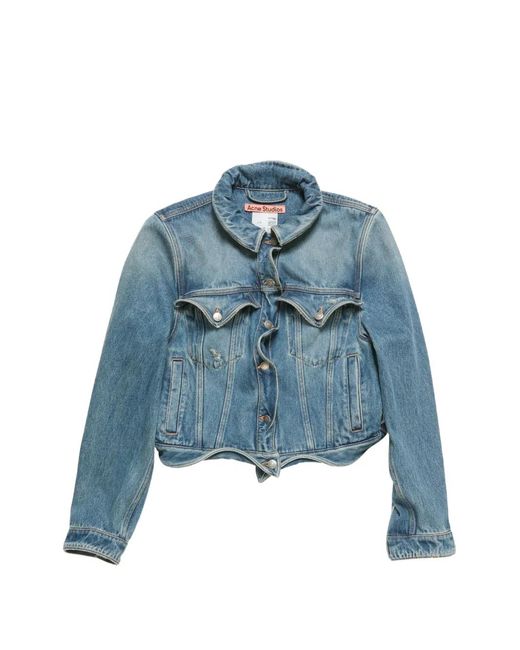Acne Blue Wavy-Construction Buttoned Denim Jacket