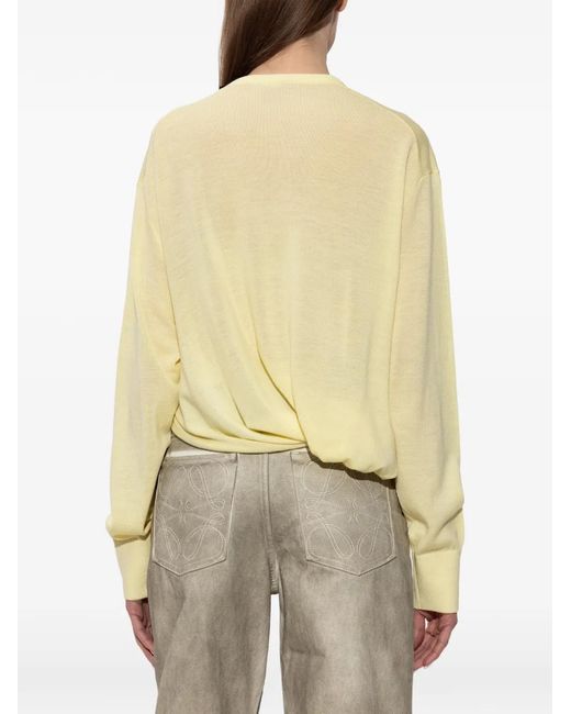 Loewe Yellow V-Neck Asymmetric-Silhouette Wool Sweater