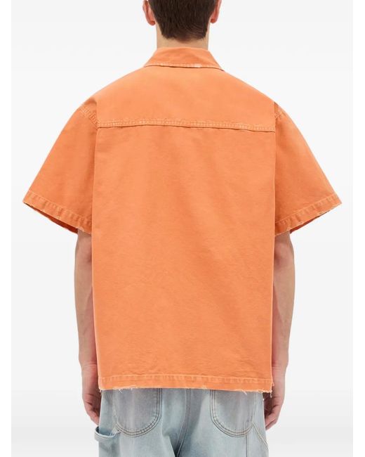 MSGM Orange Button Frayed Shirt for men